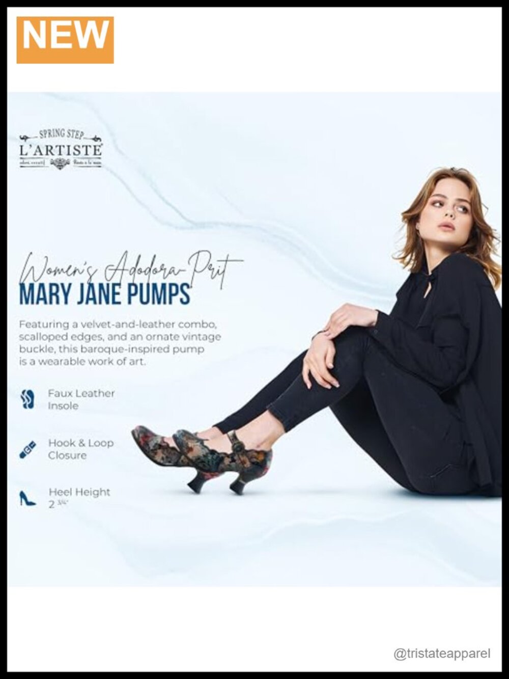 L'Artiste Adodora Mary Jane Pump Textile Leather Velvet Hook Loop - Picture 5 of 6